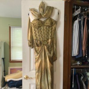 Hand dyed and beaded silk long dress